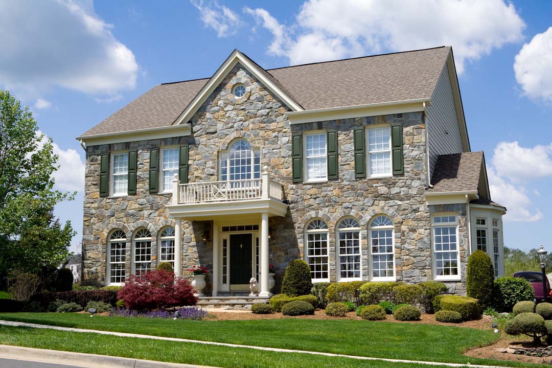 Front Stone Faced Single Family House Home Suburban Maryland